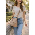 Cork bag with adjustable straps - white stripe design Abigail style.